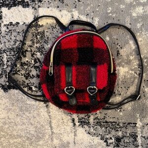 Red and Black Sherpa Plaid Mini Backpack